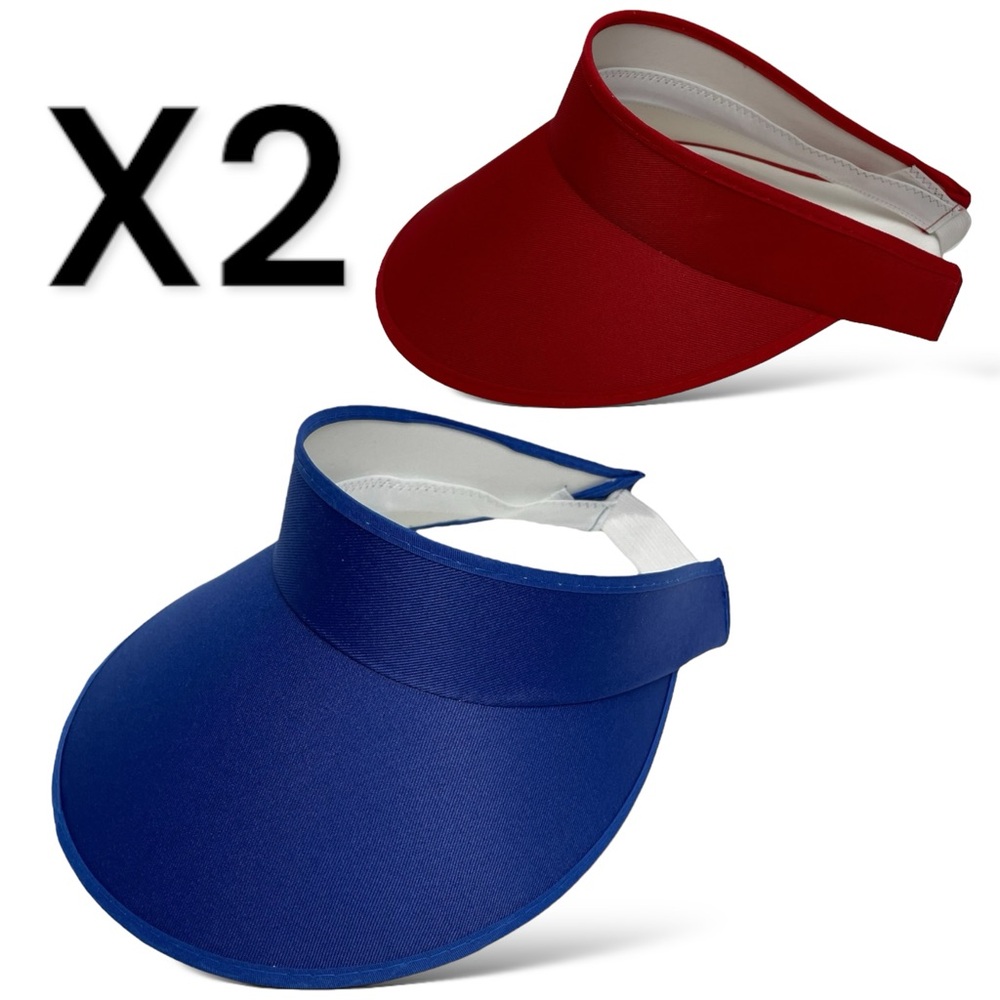 2 Women’s Sports Sun Visor, Adjustable, Tennis, Golf, Headband Cap Navy/Red